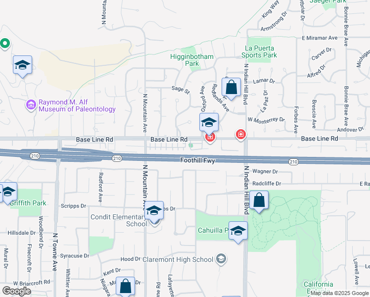 map of restaurants, bars, coffee shops, grocery stores, and more near 650 Huron Place in Claremont