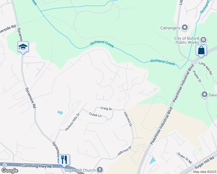 map of restaurants, bars, coffee shops, grocery stores, and more near 1459 Avalon Creek Road in Sugar Hill