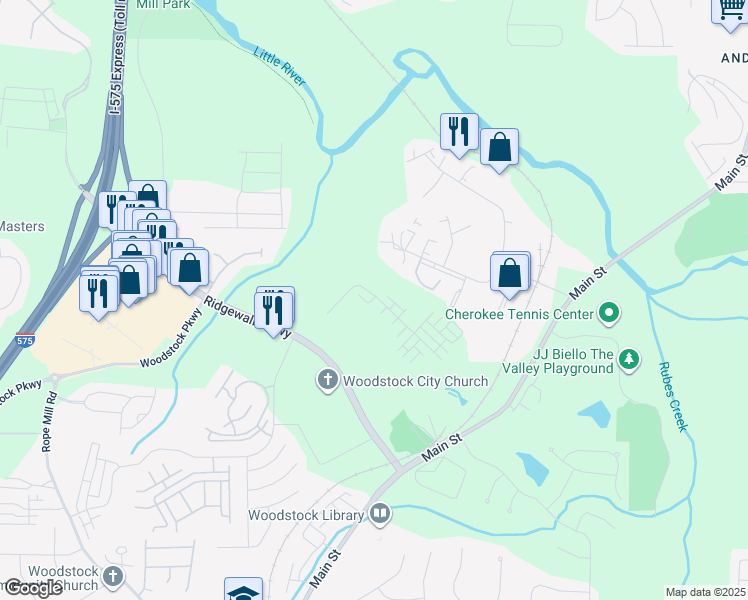 map of restaurants, bars, coffee shops, grocery stores, and more near 113 Lincoln Street in Woodstock
