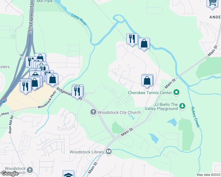 map of restaurants, bars, coffee shops, grocery stores, and more near 339 Lincoln Street in Woodstock