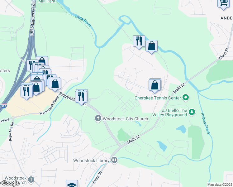 map of restaurants, bars, coffee shops, grocery stores, and more near 339 Lincoln Street in Woodstock