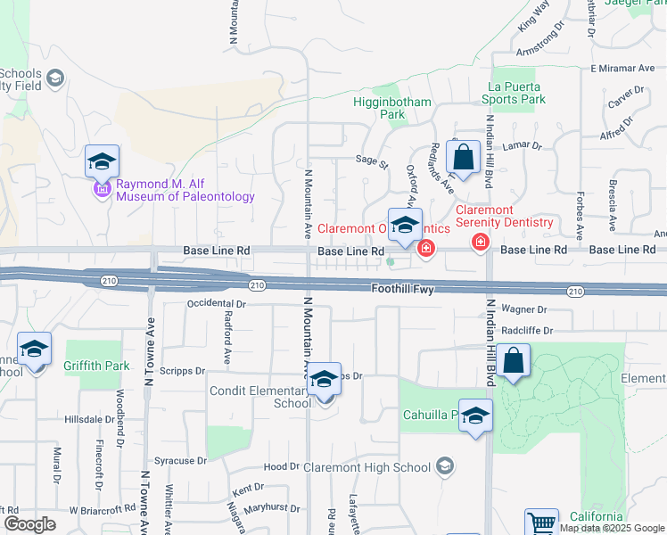 map of restaurants, bars, coffee shops, grocery stores, and more near 752 Huron Place in Claremont