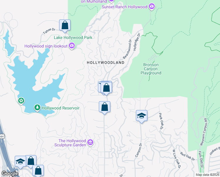 map of restaurants, bars, coffee shops, grocery stores, and more near 2781 Westshire Drive in Los Angeles