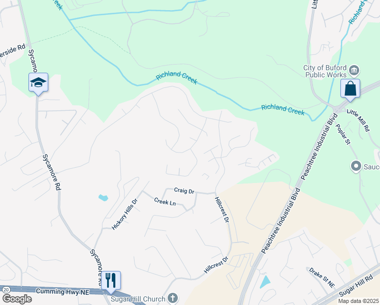 map of restaurants, bars, coffee shops, grocery stores, and more near 1469 Avalon Creek Road in Sugar Hill
