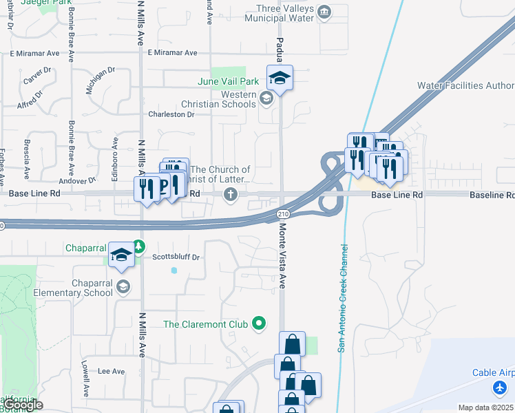 map of restaurants, bars, coffee shops, grocery stores, and more near 908 Grove Court in Claremont