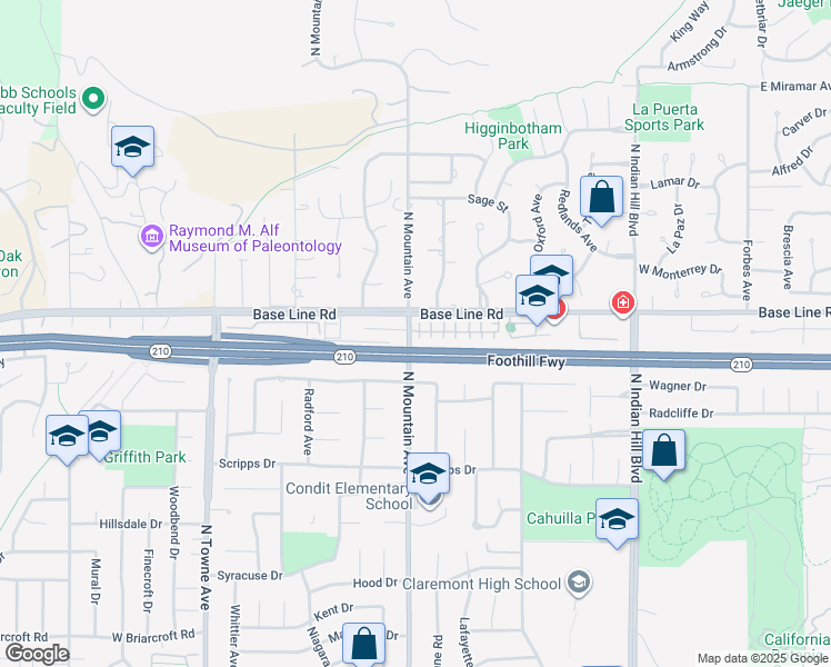 map of restaurants, bars, coffee shops, grocery stores, and more near 790 Huron Drive in Claremont