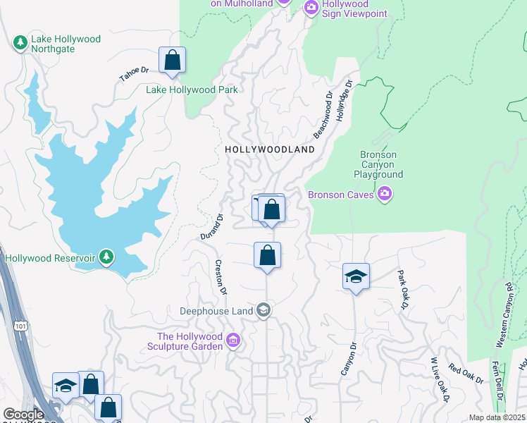 map of restaurants, bars, coffee shops, grocery stores, and more near 2740 Beachwood Drive in Los Angeles