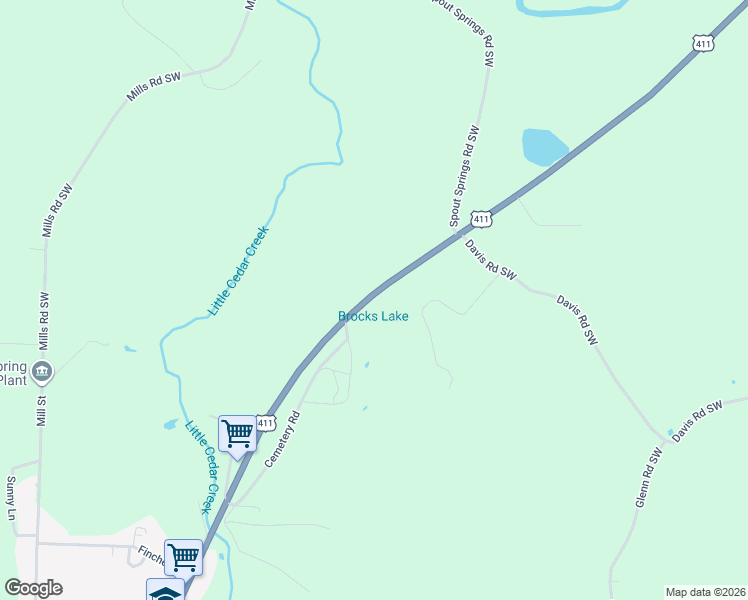 map of restaurants, bars, coffee shops, grocery stores, and more near 48 Rome Road Southwest in Cave Spring