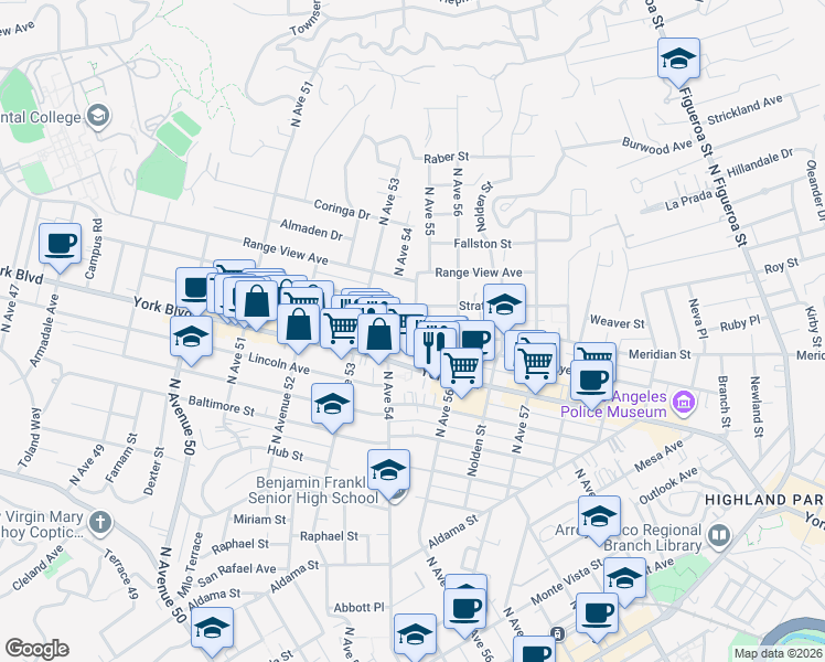 map of restaurants, bars, coffee shops, grocery stores, and more near in Los Angeles