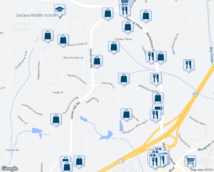 map of restaurants, bars, coffee shops, grocery stores, and more near 1345 Winshire Cove in Alpharetta