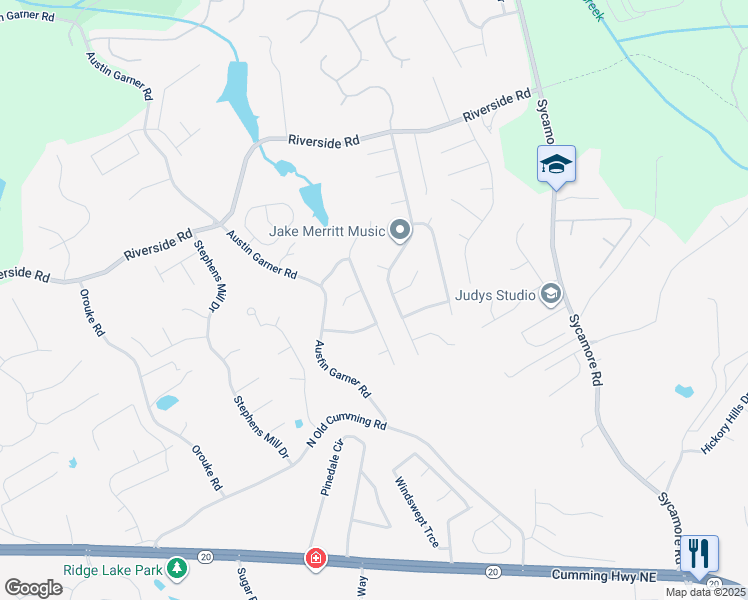 map of restaurants, bars, coffee shops, grocery stores, and more near 5625 Sugar Crossing Drive in Sugar Hill