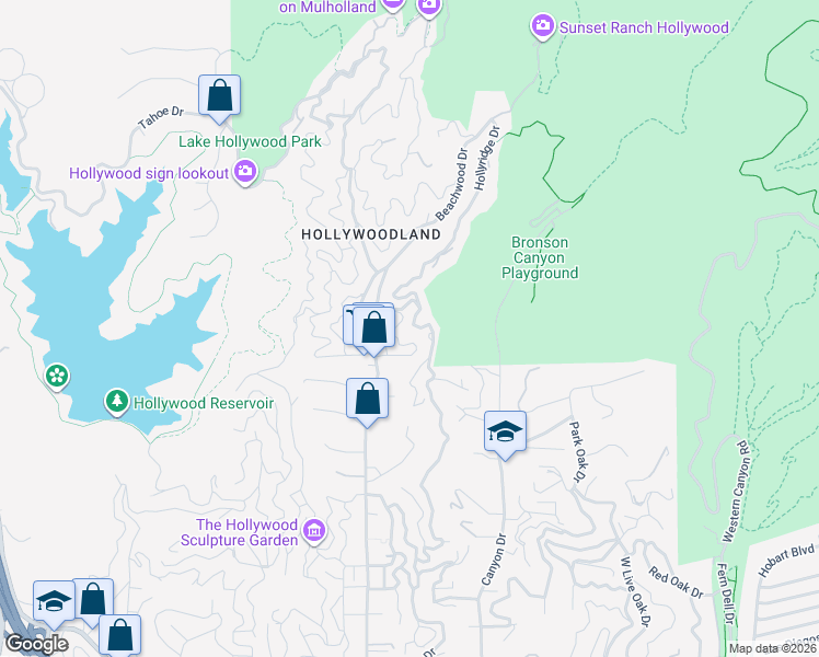 map of restaurants, bars, coffee shops, grocery stores, and more near 2881 Hollyridge Drive in Los Angeles