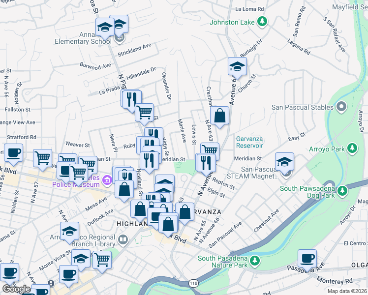map of restaurants, bars, coffee shops, grocery stores, and more near 329 Marie Avenue in Los Angeles