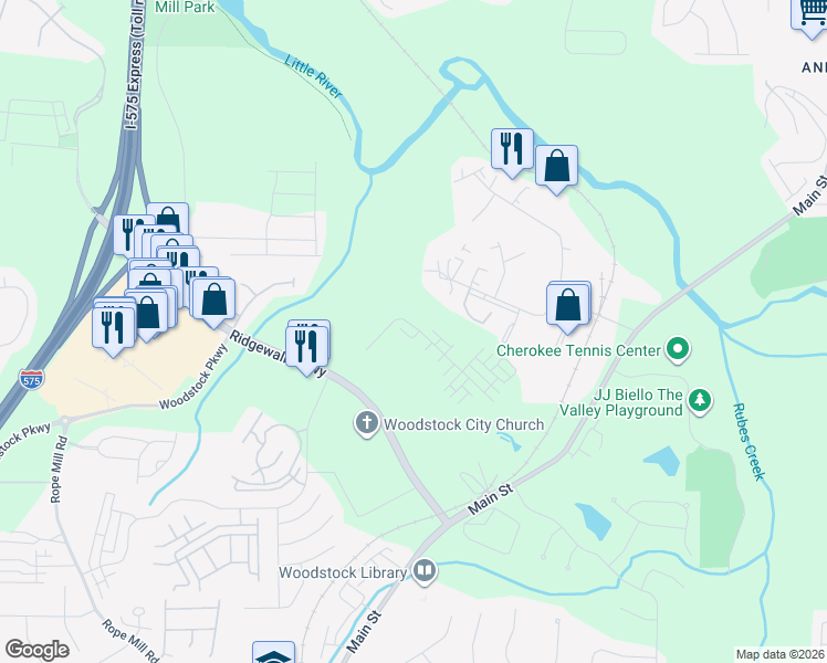 map of restaurants, bars, coffee shops, grocery stores, and more near 113 Lincoln Street in Woodstock