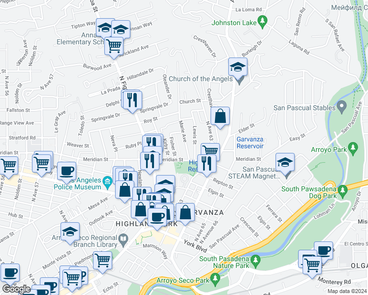 map of restaurants, bars, coffee shops, grocery stores, and more near 329 Marie Avenue in Los Angeles