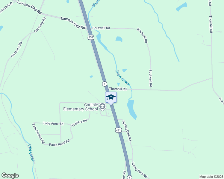 map of restaurants, bars, coffee shops, grocery stores, and more near 51 Thornhill Road in Boaz