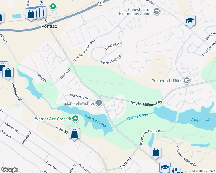 map of restaurants, bars, coffee shops, grocery stores, and more near 747 Dial Creek Road in Elgin