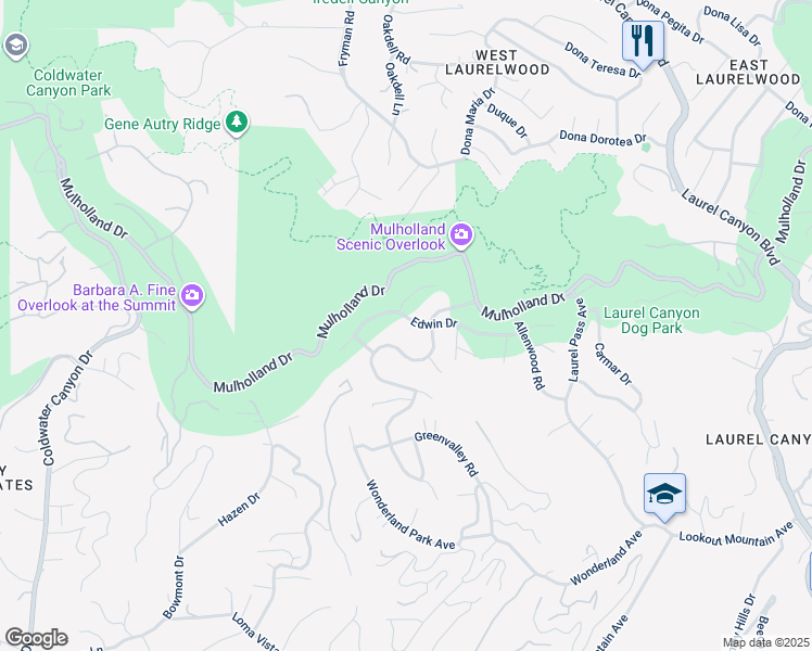 map of restaurants, bars, coffee shops, grocery stores, and more near 8628 Edwin Drive in Los Angeles
