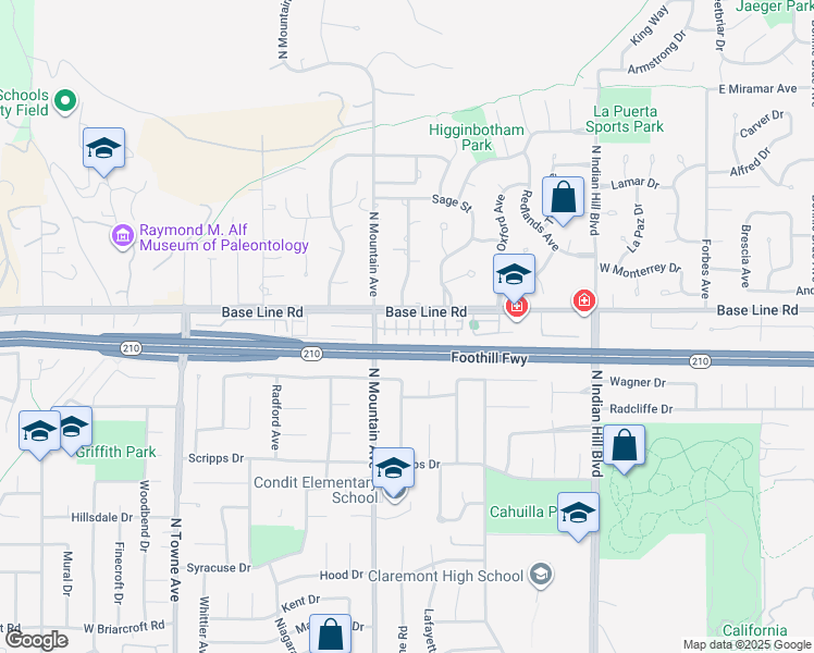 map of restaurants, bars, coffee shops, grocery stores, and more near 751 Huron Place in Claremont