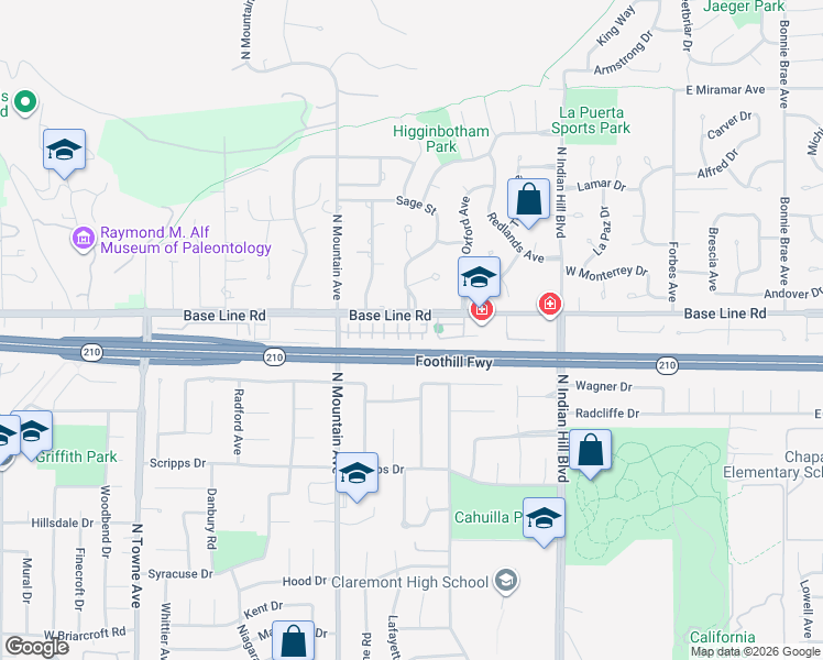 map of restaurants, bars, coffee shops, grocery stores, and more near 672 Huron Place in Claremont