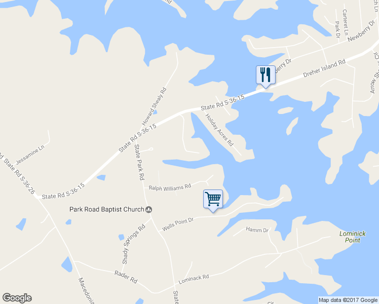 map of restaurants, bars, coffee shops, grocery stores, and more near 208 Mallard Cove Road in Prosperity