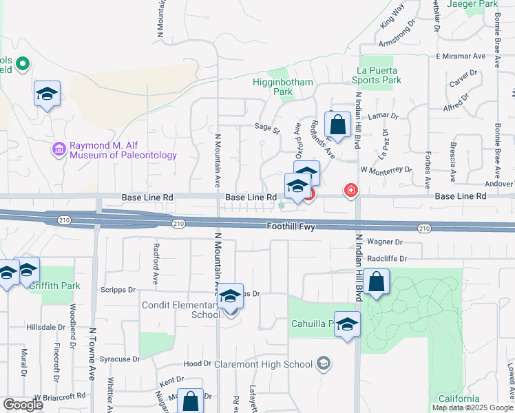 map of restaurants, bars, coffee shops, grocery stores, and more near 681 Huron Place in Claremont