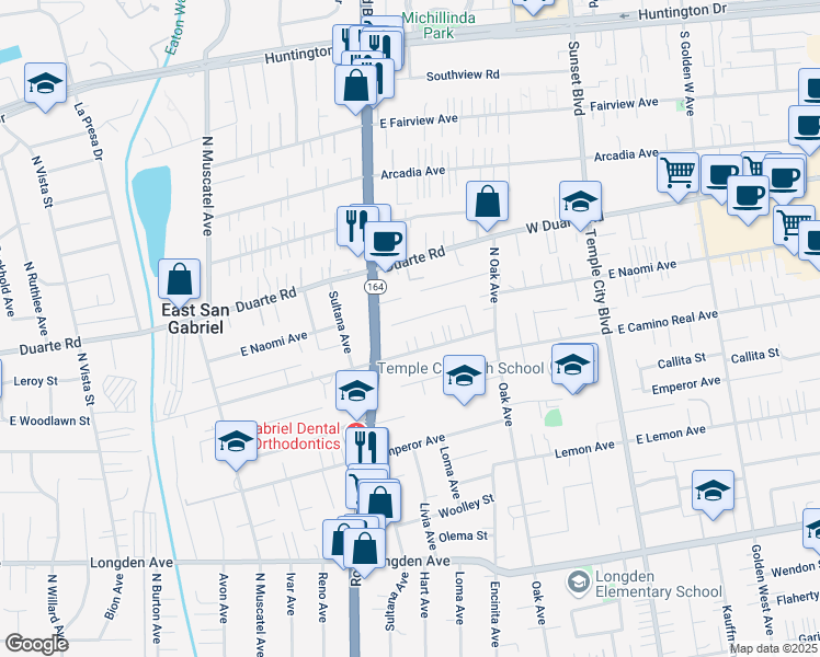 map of restaurants, bars, coffee shops, grocery stores, and more near 9055 Ardendale Avenue in San Gabriel