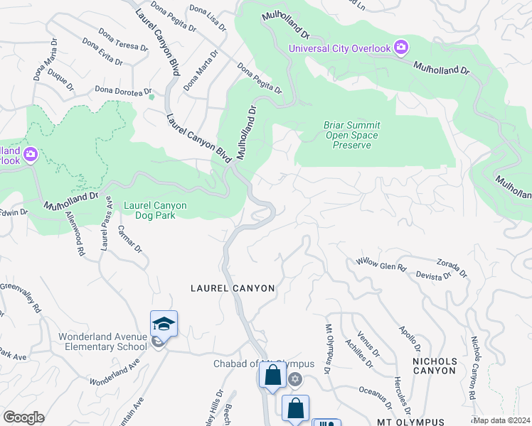 map of restaurants, bars, coffee shops, grocery stores, and more near 2757 Laurel Canyon Boulevard in Los Angeles