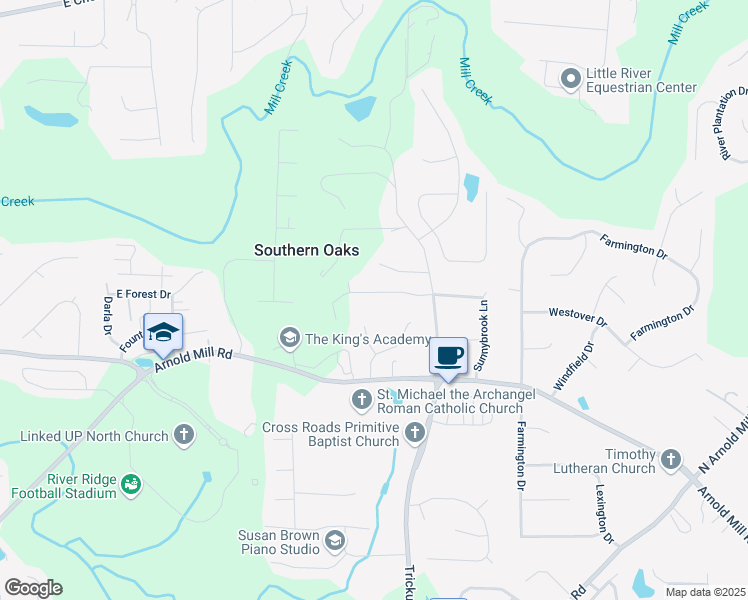 map of restaurants, bars, coffee shops, grocery stores, and more near 113 Hillmont Drive in Woodstock