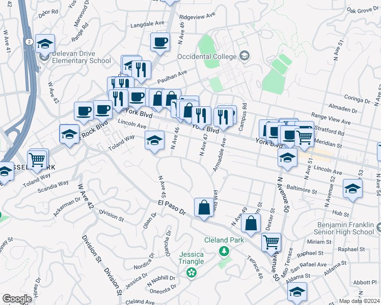 map of restaurants, bars, coffee shops, grocery stores, and more near 1420 Hazelwood Avenue in Los Angeles