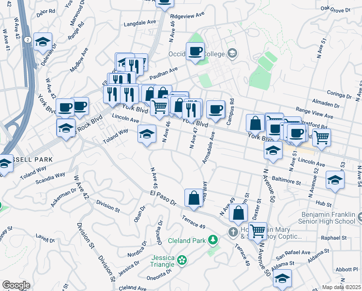 map of restaurants, bars, coffee shops, grocery stores, and more near 1420 Hazelwood Avenue in Los Angeles