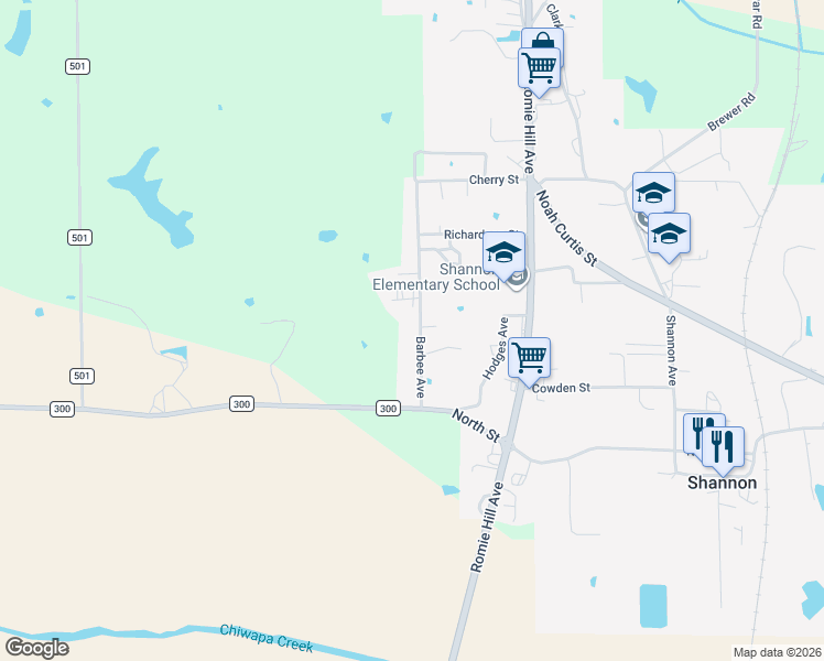 map of restaurants, bars, coffee shops, grocery stores, and more near 167 Barbee Avenue in Shannon