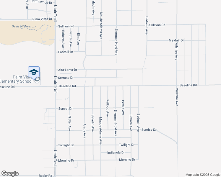 map of restaurants, bars, coffee shops, grocery stores, and more near Baseline Road in Twentynine Palms