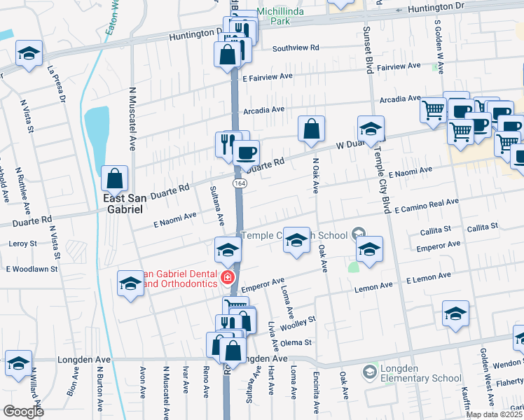 map of restaurants, bars, coffee shops, grocery stores, and more near 9055 Ardendale Avenue in San Gabriel