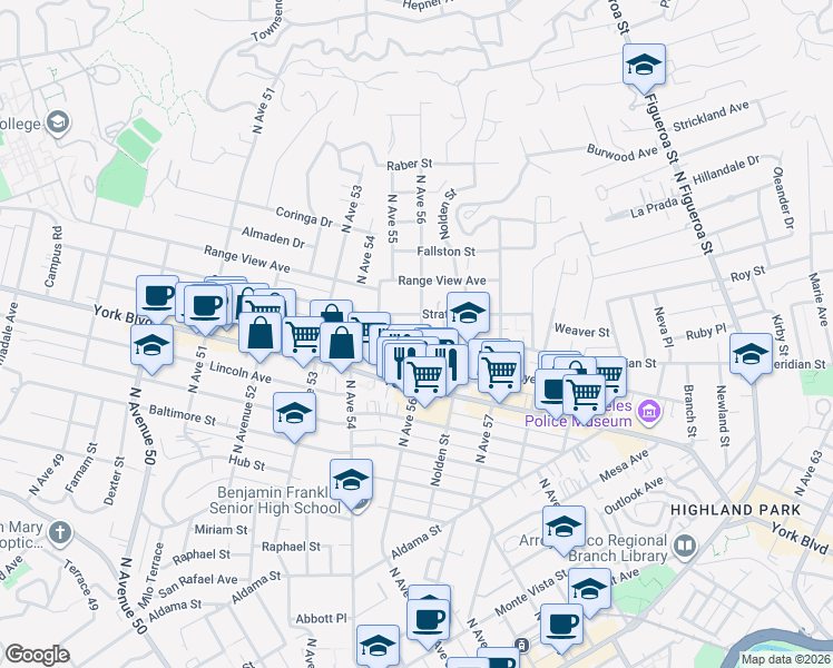 map of restaurants, bars, coffee shops, grocery stores, and more near 1217 North Avenue 56 in Los Angeles