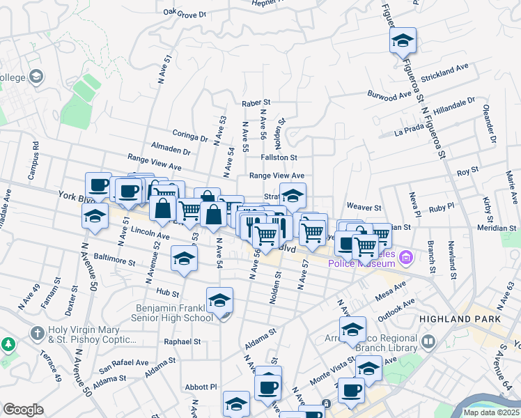 map of restaurants, bars, coffee shops, grocery stores, and more near 1217 North Avenue 56 in Los Angeles