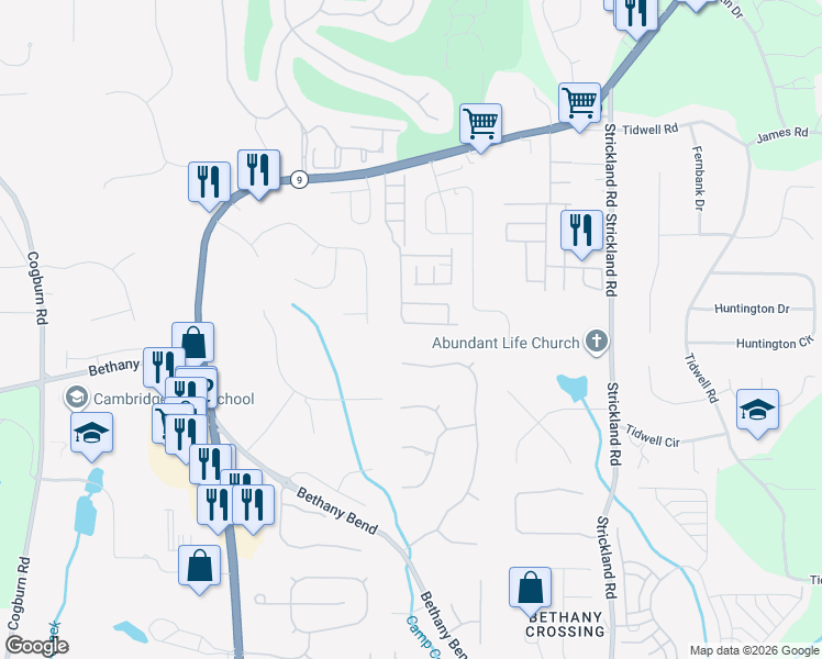 map of restaurants, bars, coffee shops, grocery stores, and more near 13942 Sunfish Bend in Alpharetta