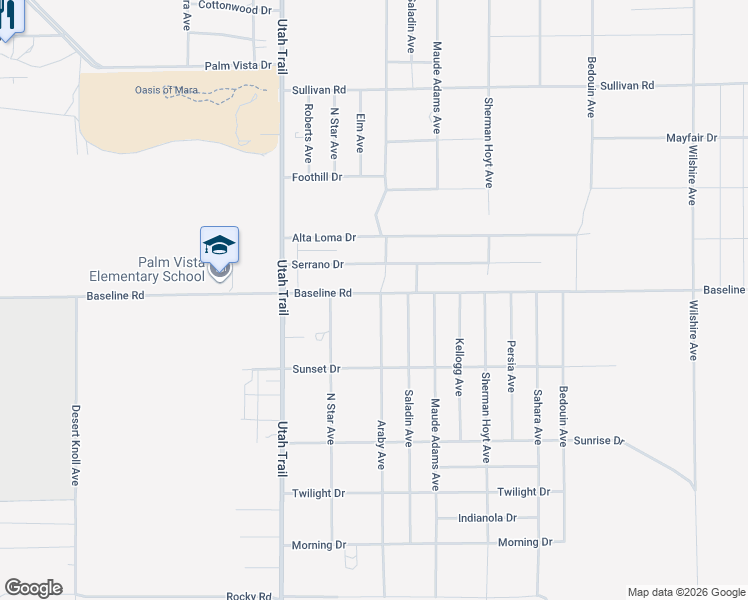 map of restaurants, bars, coffee shops, grocery stores, and more near 74697 Baseline Road in Twentynine Palms
