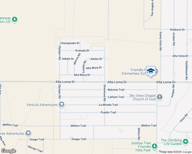 map of restaurants, bars, coffee shops, grocery stores, and more near 60413 Alta Loma Drive in Joshua Tree