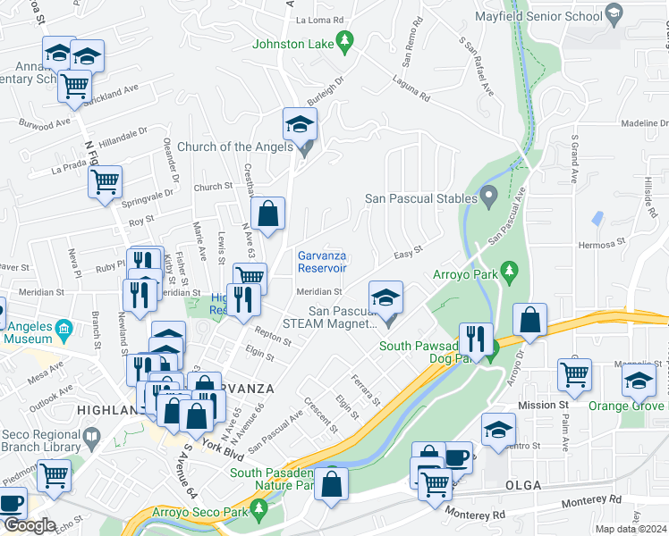 map of restaurants, bars, coffee shops, grocery stores, and more near 829 Cooper Avenue in Los Angeles