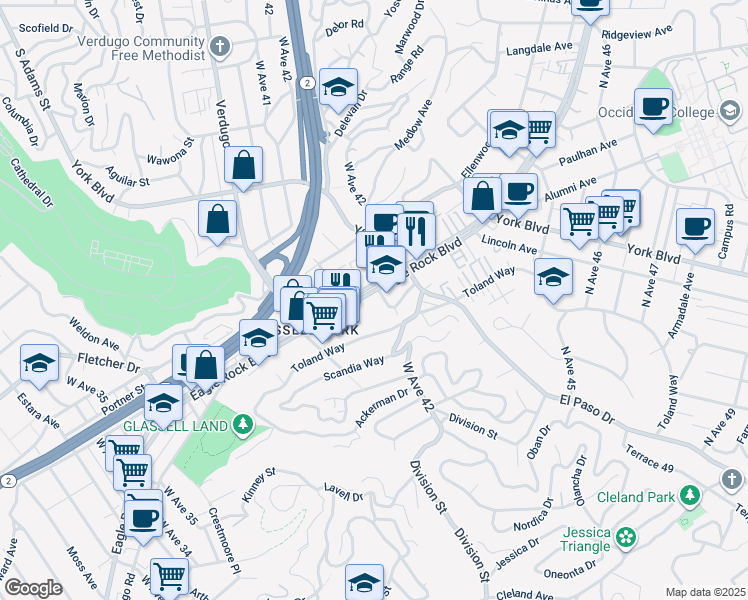 map of restaurants, bars, coffee shops, grocery stores, and more near 4224 Panamint Street in Los Angeles