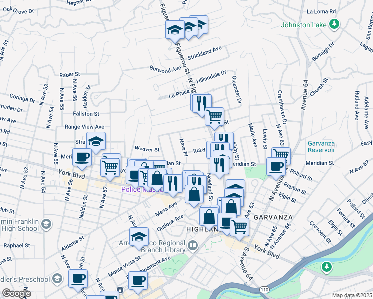 map of restaurants, bars, coffee shops, grocery stores, and more near 532 Neva Place in Los Angeles