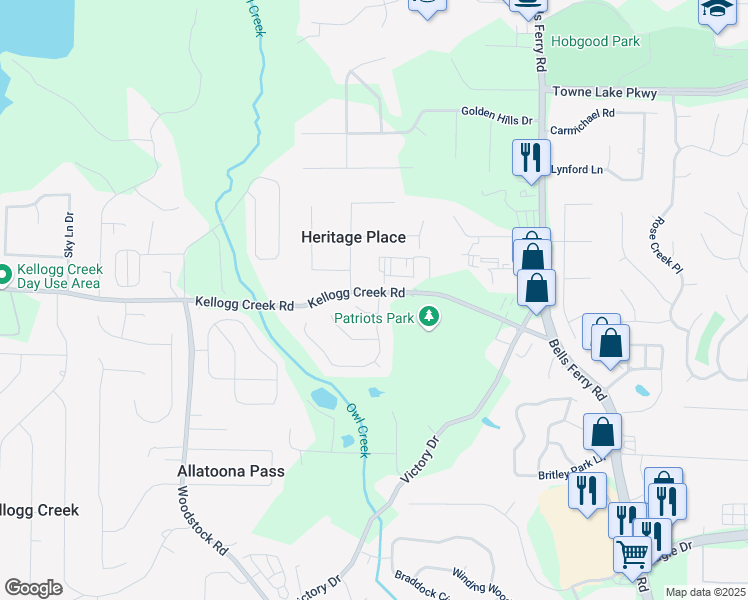 map of restaurants, bars, coffee shops, grocery stores, and more near 508 Regency Drive in Acworth