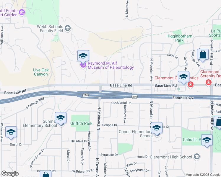 map of restaurants, bars, coffee shops, grocery stores, and more near 1166 Newberry Lane in Claremont