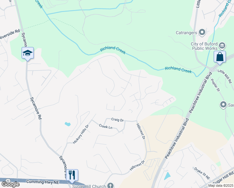 map of restaurants, bars, coffee shops, grocery stores, and more near 1459 Avalon Creek Road in Sugar Hill