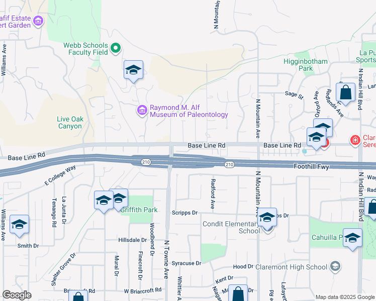map of restaurants, bars, coffee shops, grocery stores, and more near 1134 Newberry Lane in Claremont