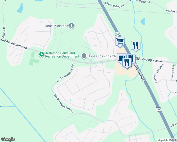 map of restaurants, bars, coffee shops, grocery stores, and more near 1470 Jefferson Walk Circle in Jefferson