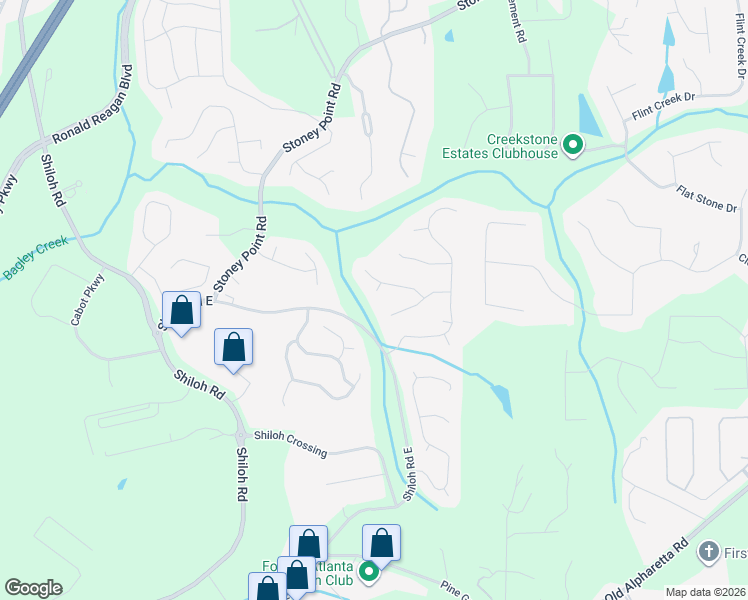 map of restaurants, bars, coffee shops, grocery stores, and more near 6830 Milbury Court in Alpharetta