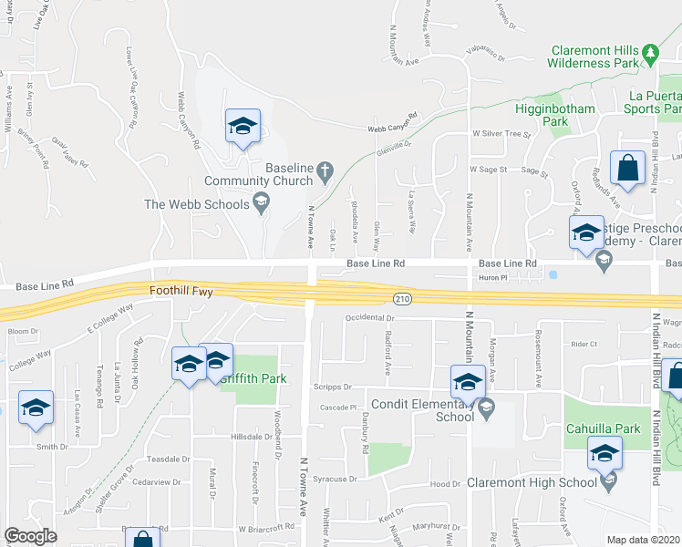 map of restaurants, bars, coffee shops, grocery stores, and more near 1134 Newberry Lane in Claremont