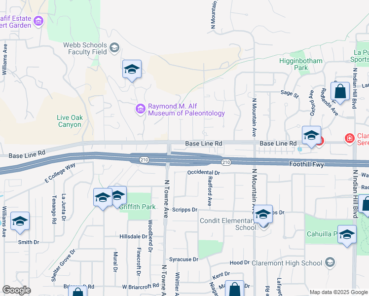 map of restaurants, bars, coffee shops, grocery stores, and more near 1152 Newberry Lane in Claremont
